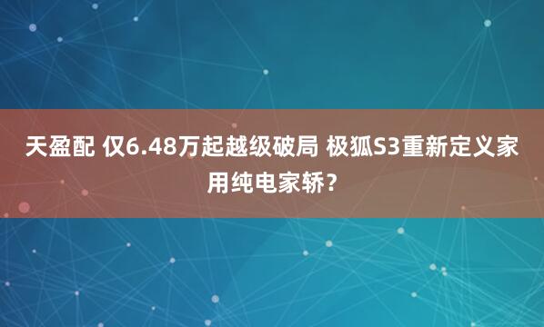 天盈配 仅6.48万起越级破局 极狐S3重新定义家用纯电家轿？